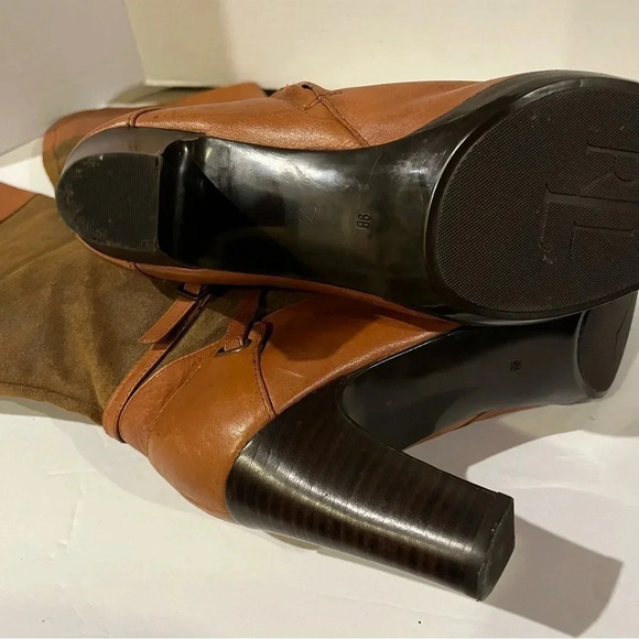 Lauren Ralph Lauren Brown Leather Boots Womens 9B Misa Vachette Suede Tall - Picture 8 of 10